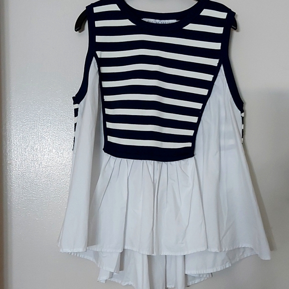 English Factory Anchor Top/Sz S/NWOT/Designer/Navy/White/Ruffles/Cotton/Unique - Picture 1 of 7